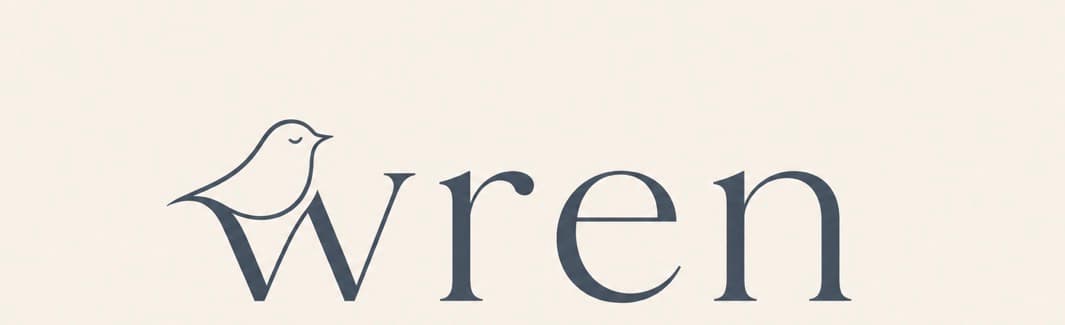Wren wordmark, the wren forming the W